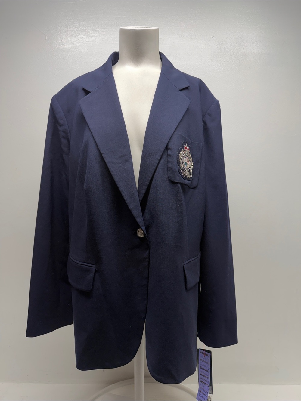 Lauren Ralph Lauren Crest Blazer Jacket Wool Collared Blue NWT Plus Size 18W